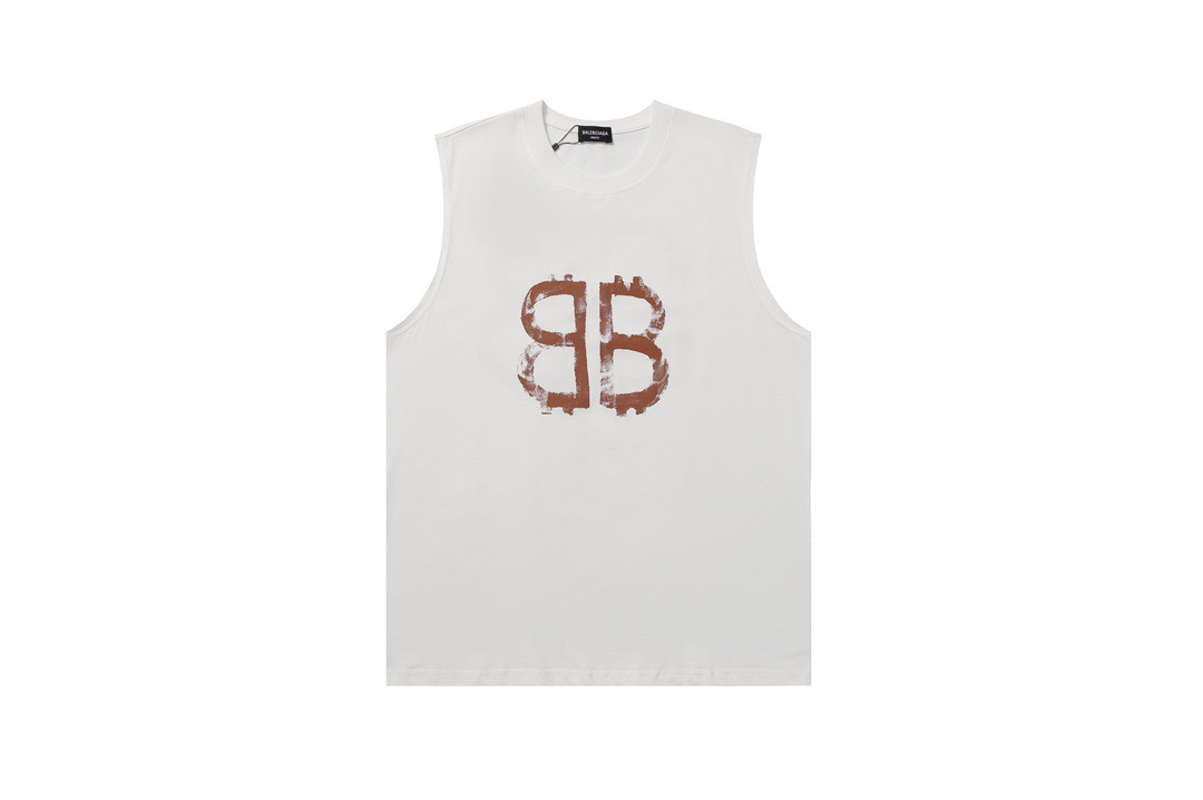 YESKICKS Balenciaga BB Sleeveless Tank Top Logo Print T-shirt for Unisex Black And White