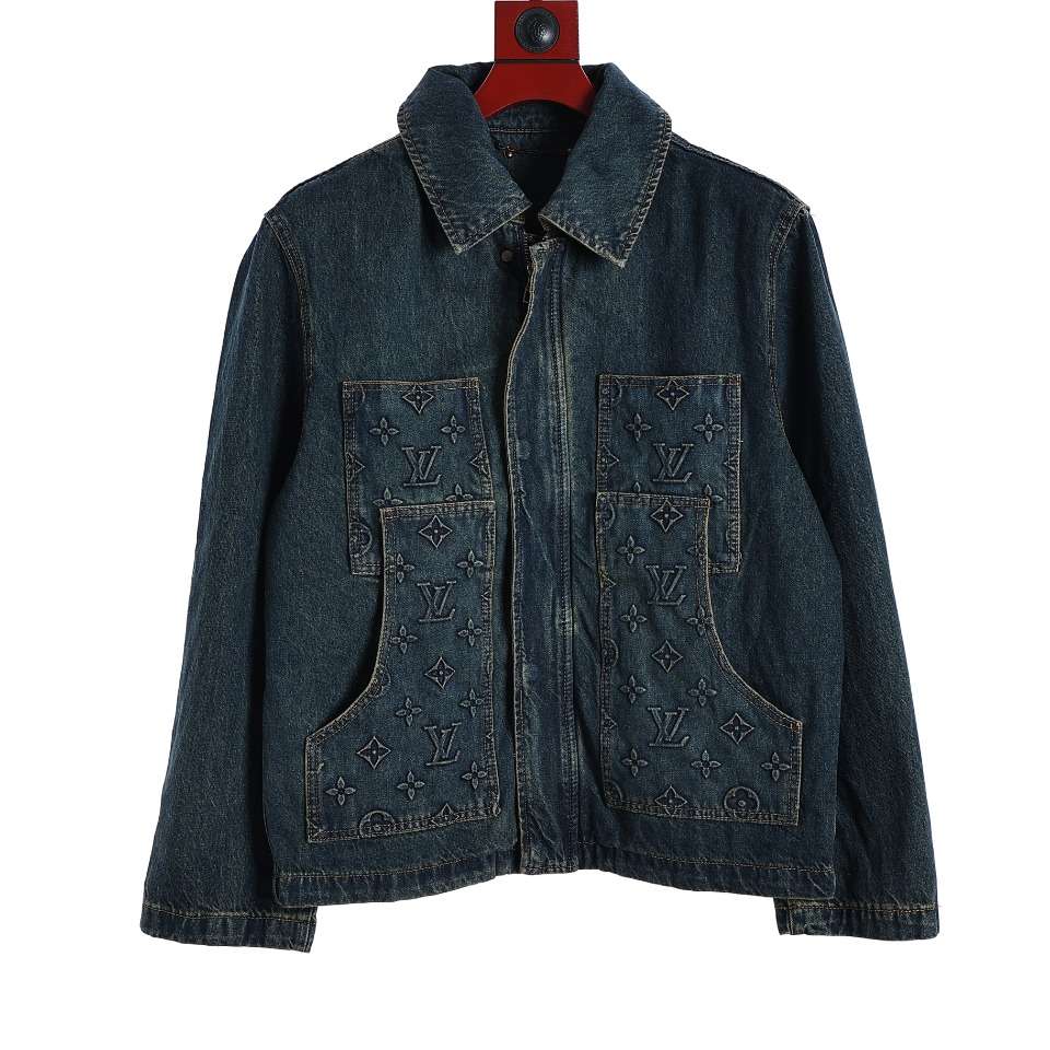 YESKICKS Louis Vuitton Street Style Logo Print Denim Jacket For Unisex