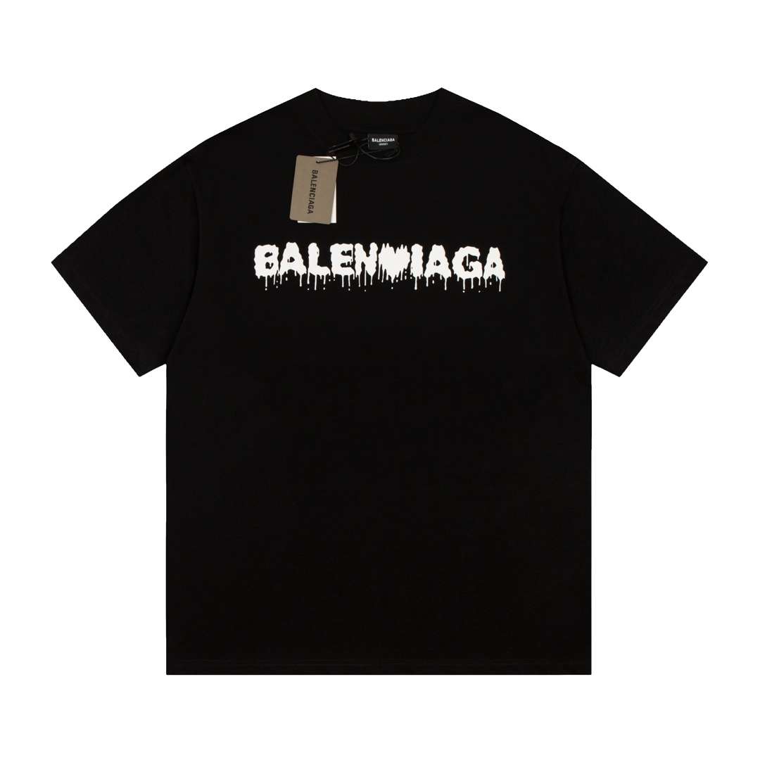 YESKICKS Balenciaga Logo Letter Print T-shirt for Unisex Black And White