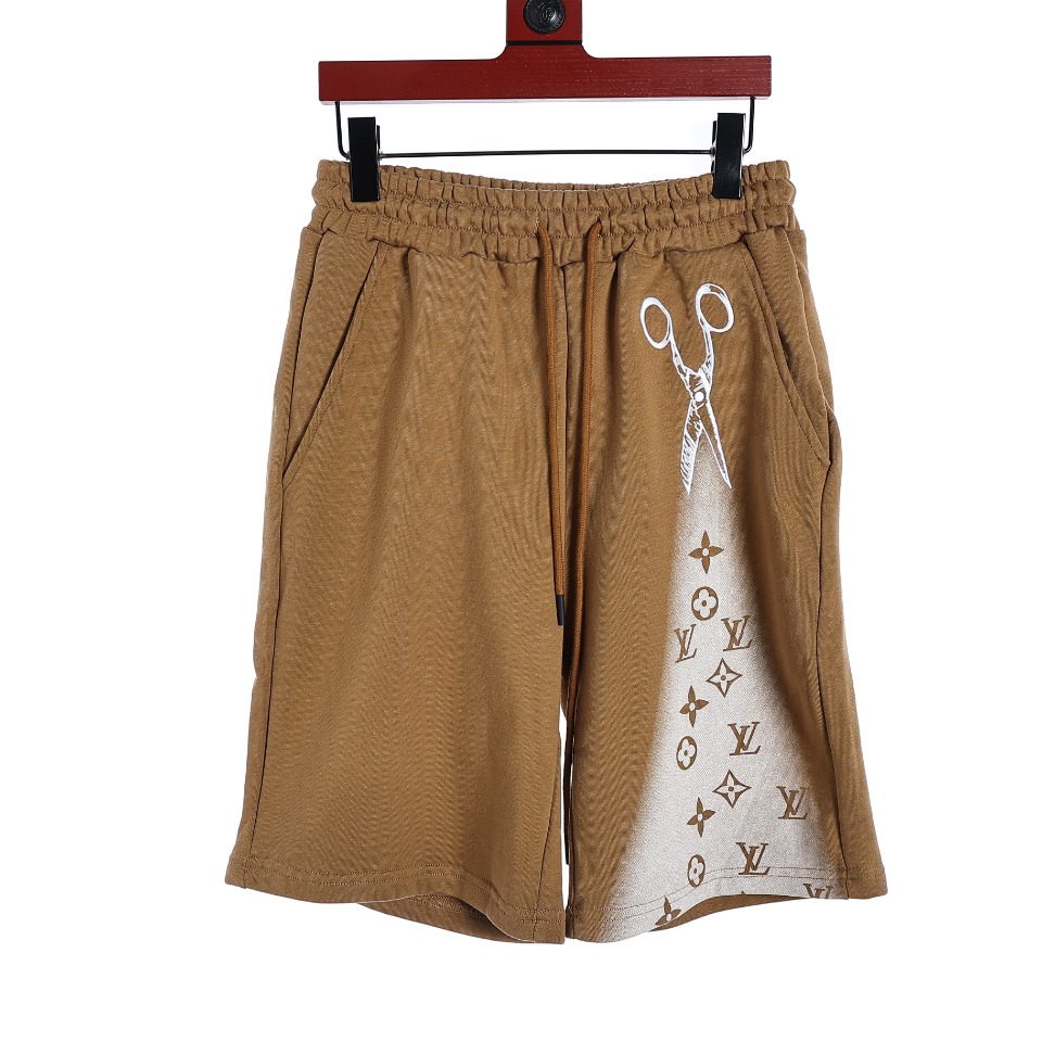 YESKICKS Louis Vuitton Scissor Short Pants Vintage Street wear For Unisex Brown and Black