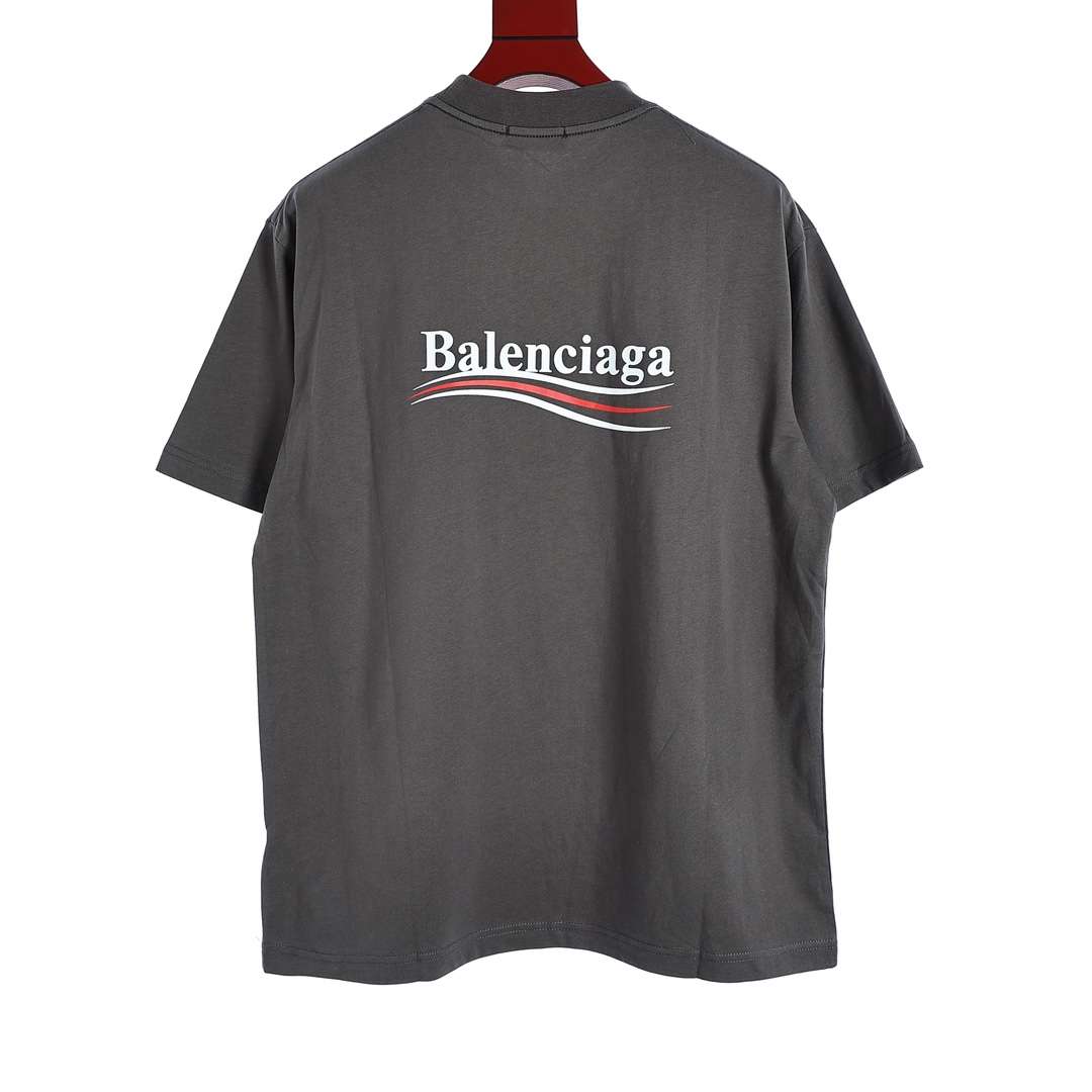 YESKICKS Balenciaga Logo Letter Print T-shirt for Unisex Military Green And Meteorite Gray