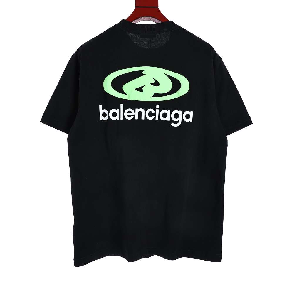 YESKICKS Balenciaga Fluorescent Green Foam Logo Pattern T-shirt for Unisex Black And White