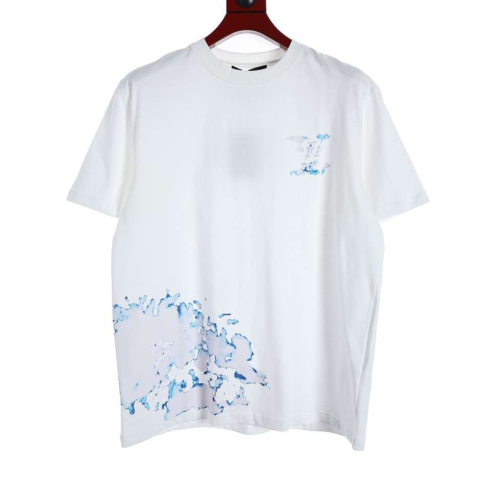 YESKICKS Louis Vuitton Cloud Print Short Sleeve T-Shirt For Unisex Black And White