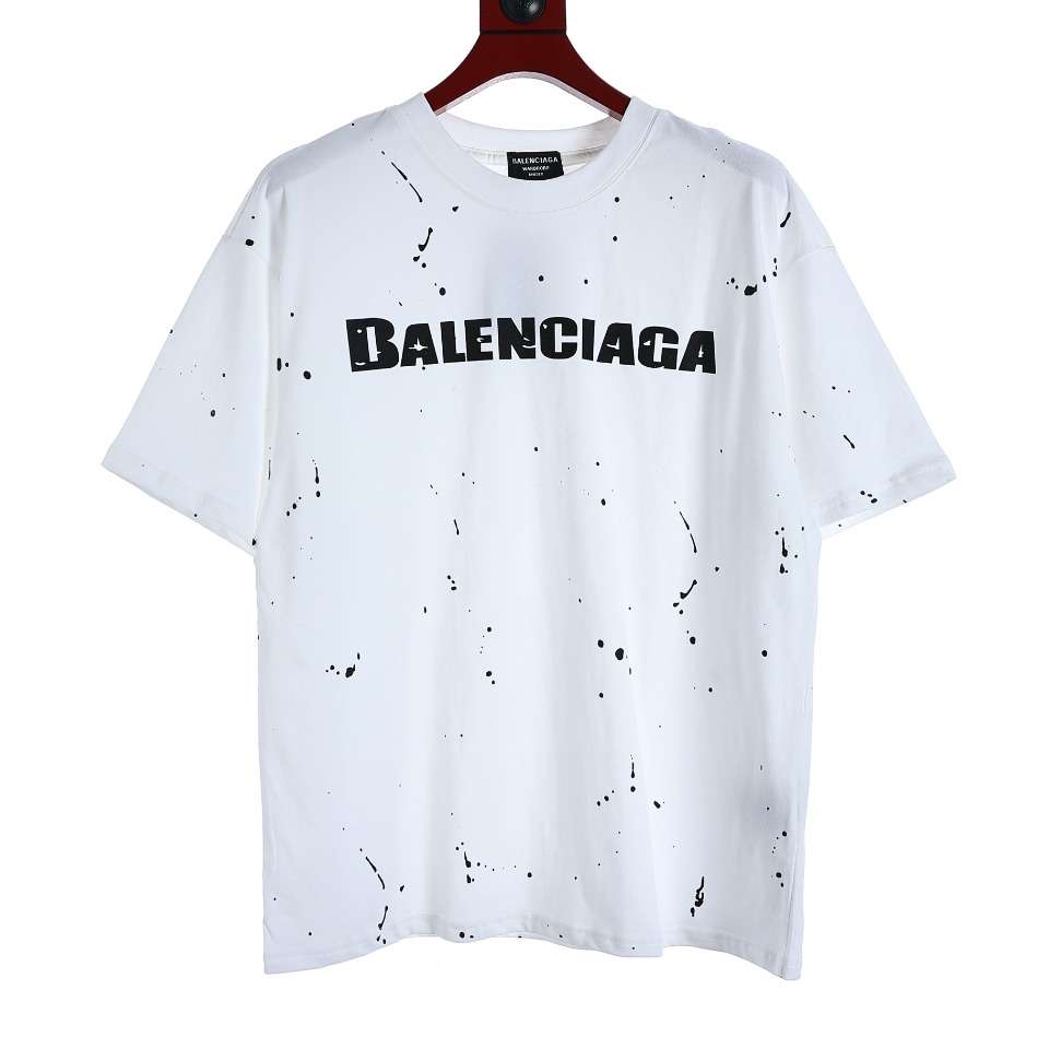 YESKICKS Balenciaga Splash Ink Monogram Print T-Shirt for Unisex Black And White