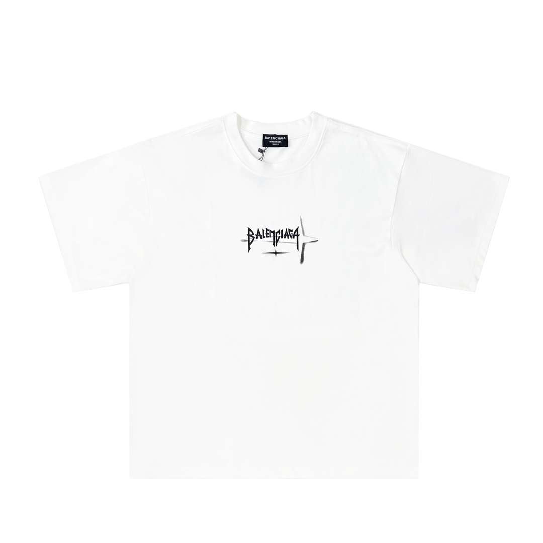 YESKICKS Balenciaga Creative Logo Letter Print T-Shirt for Unisex Black And White