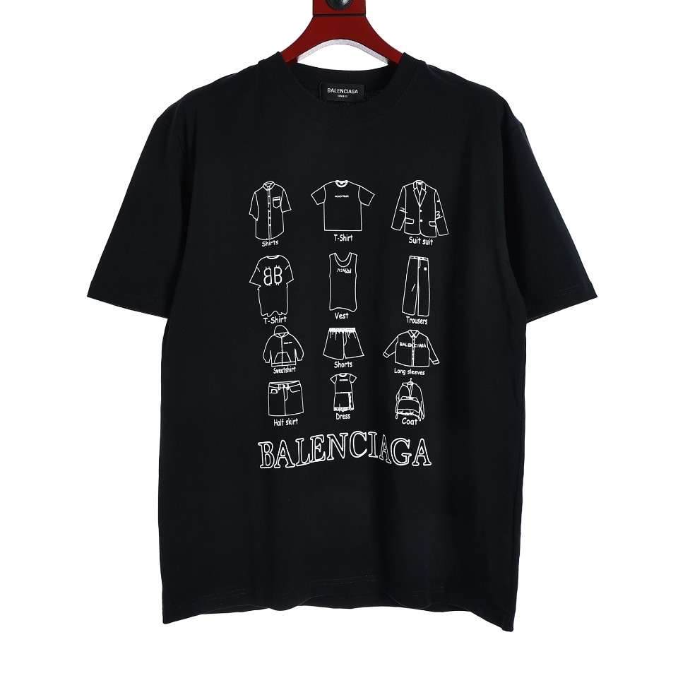 YESKICKS Balenciaga Garment Printing Short Sleeve T-Shirt for Unisex Black And White