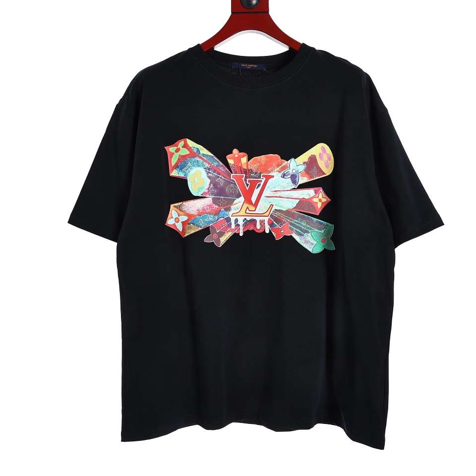 YESKICKS Louis Vuitton Fireworks Iron-On T-Shirt For Unisex Black And White