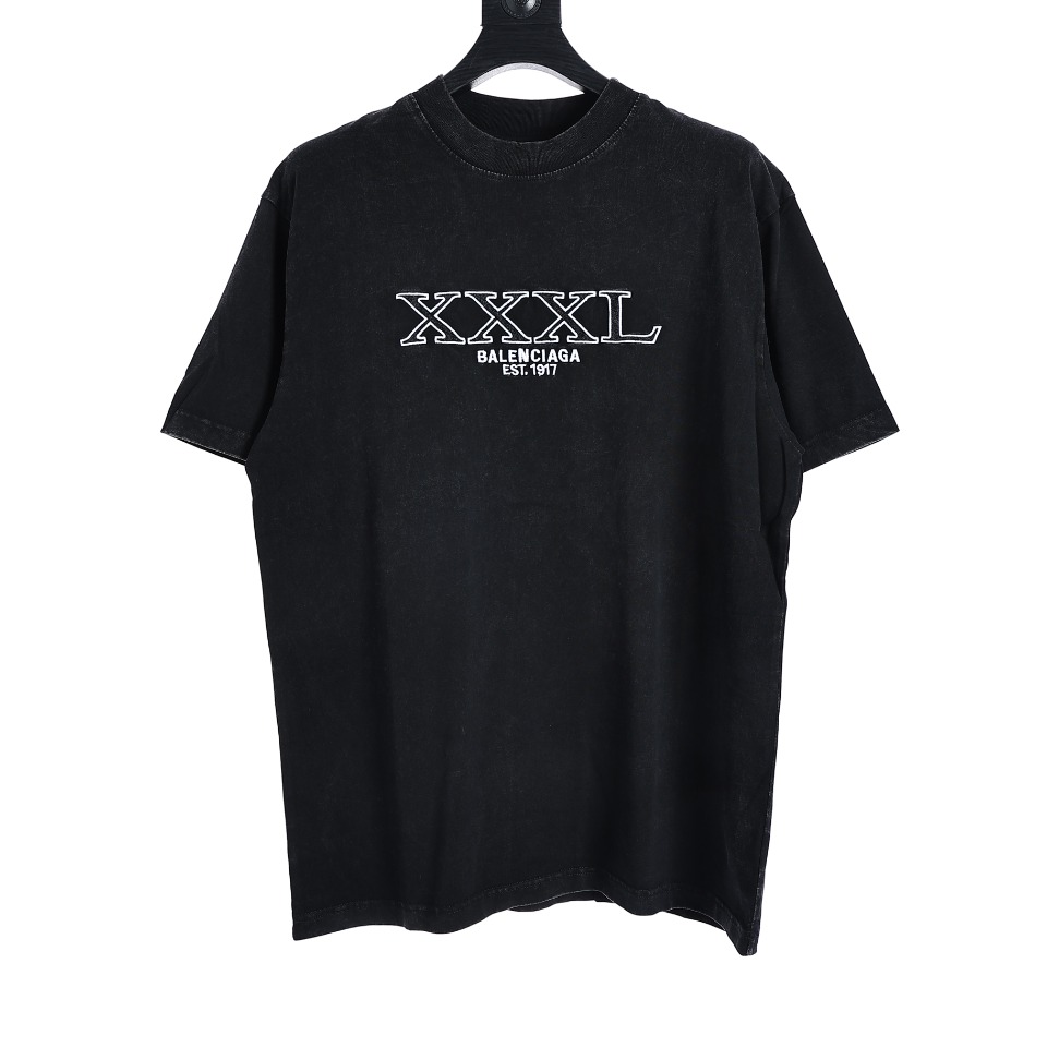 YESKICKS Balenciaga XXXL Embroidered Letter Washed and Aged T-Shirt For Unisex