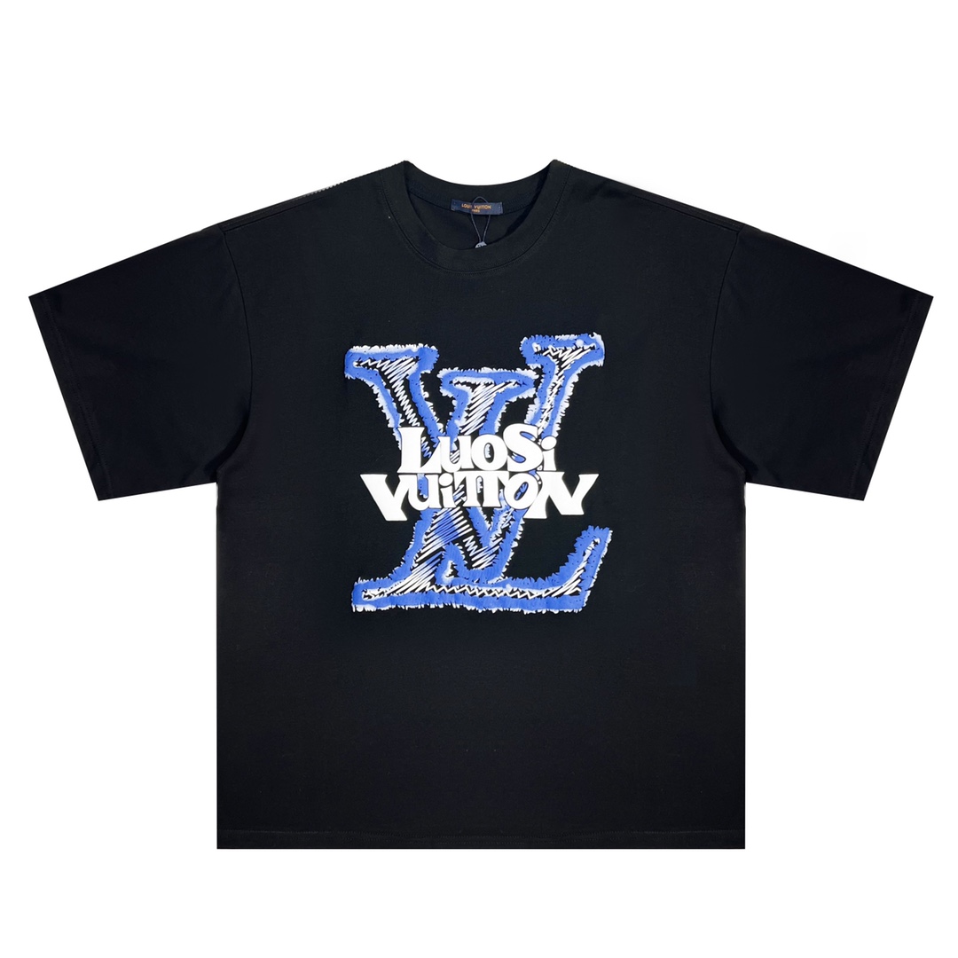 YESKICKS Louis Vuitton Logo Casual T-shirt for Unisex Black and White