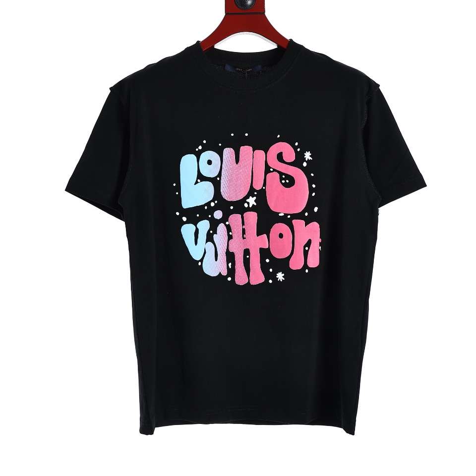 YESKICKS Louis Vuitton Gradient Logo Foam Print T-Shirt For Unisex Black And White