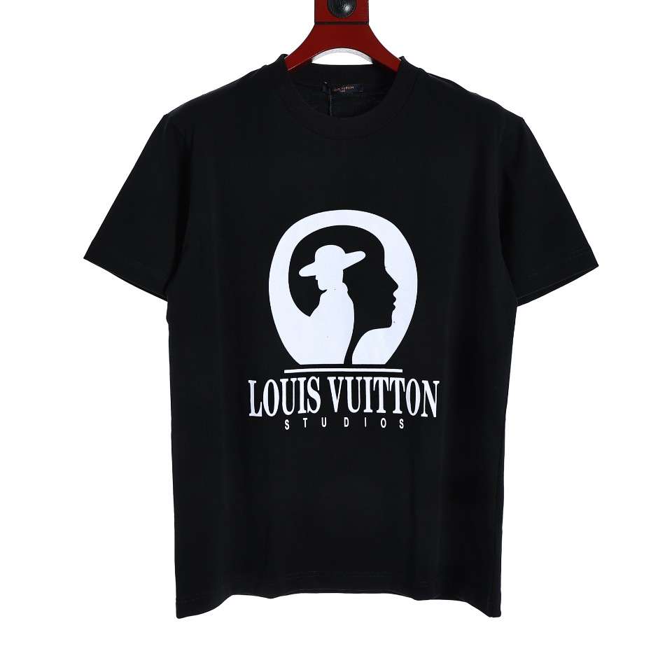 YESKICKS Louis Vuitton Movie Studio Theme Flocked T-Shirt For Unisex Black And White