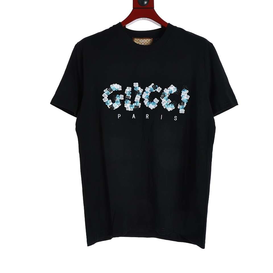 YESKICKS Gucci x Balenciaga Double B Embroidery Jigsaw Print T-Shirt For Unisex Black White And Brown