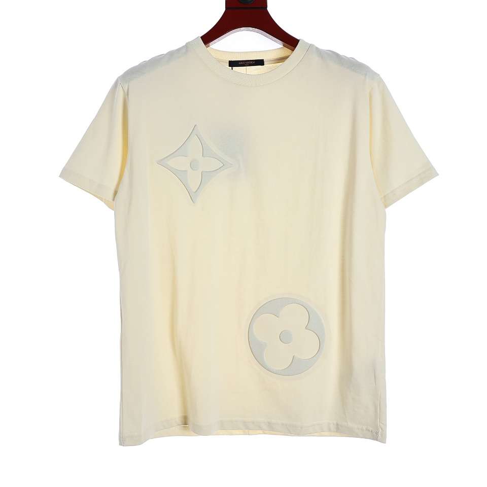 YESKICKS Louis Vuitton Logo Embossed T-Shirt For Unisex Navy Blue And Apricot