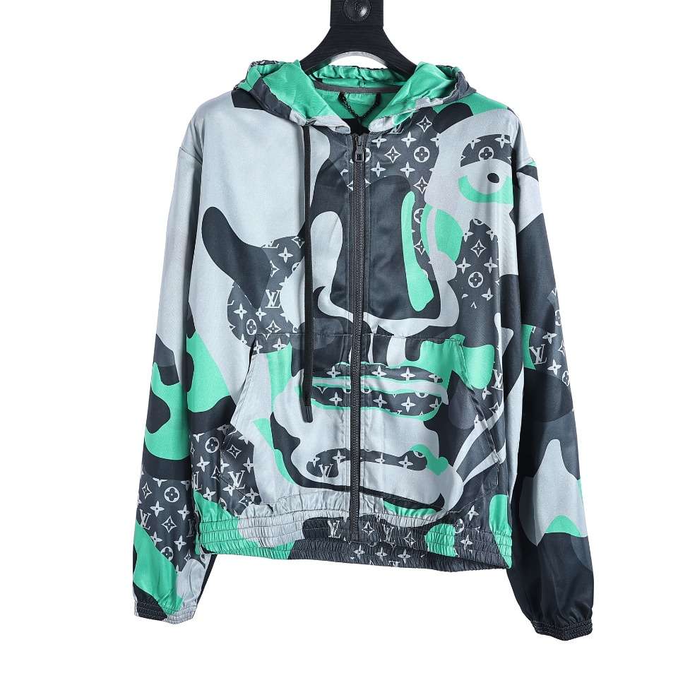 YESKICKS Louis Vuitton Complex Printed Hooded Long Sleeve Jacket For Unisex