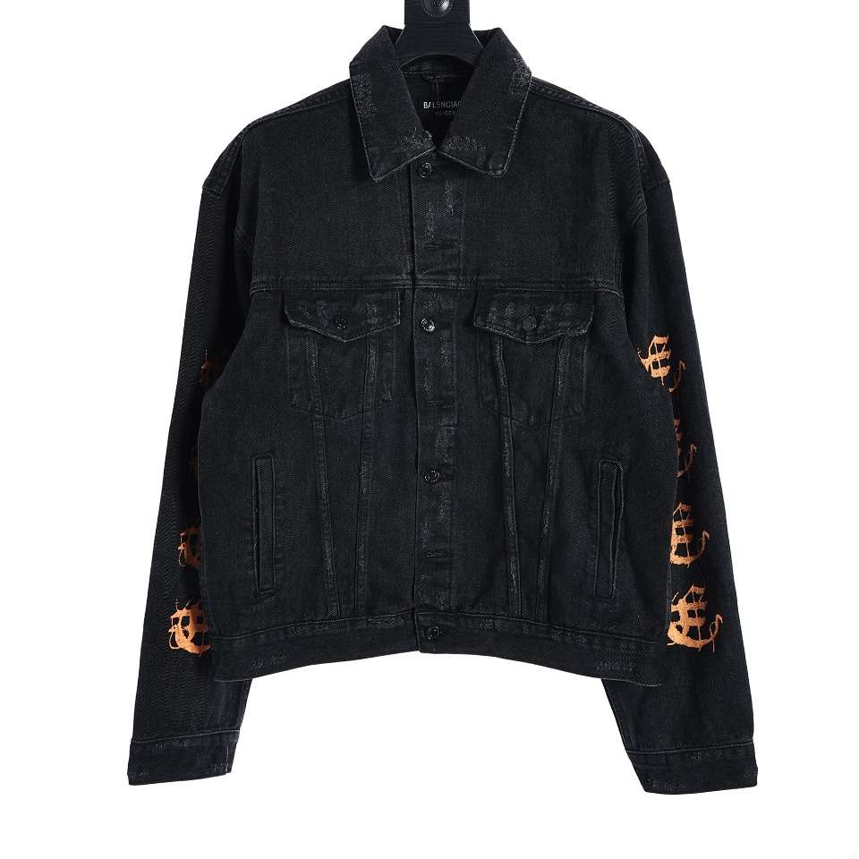 YESKICKS Balenciaga Mud Dyed Sanskrit Destroyed Denim Jacket For Unisex