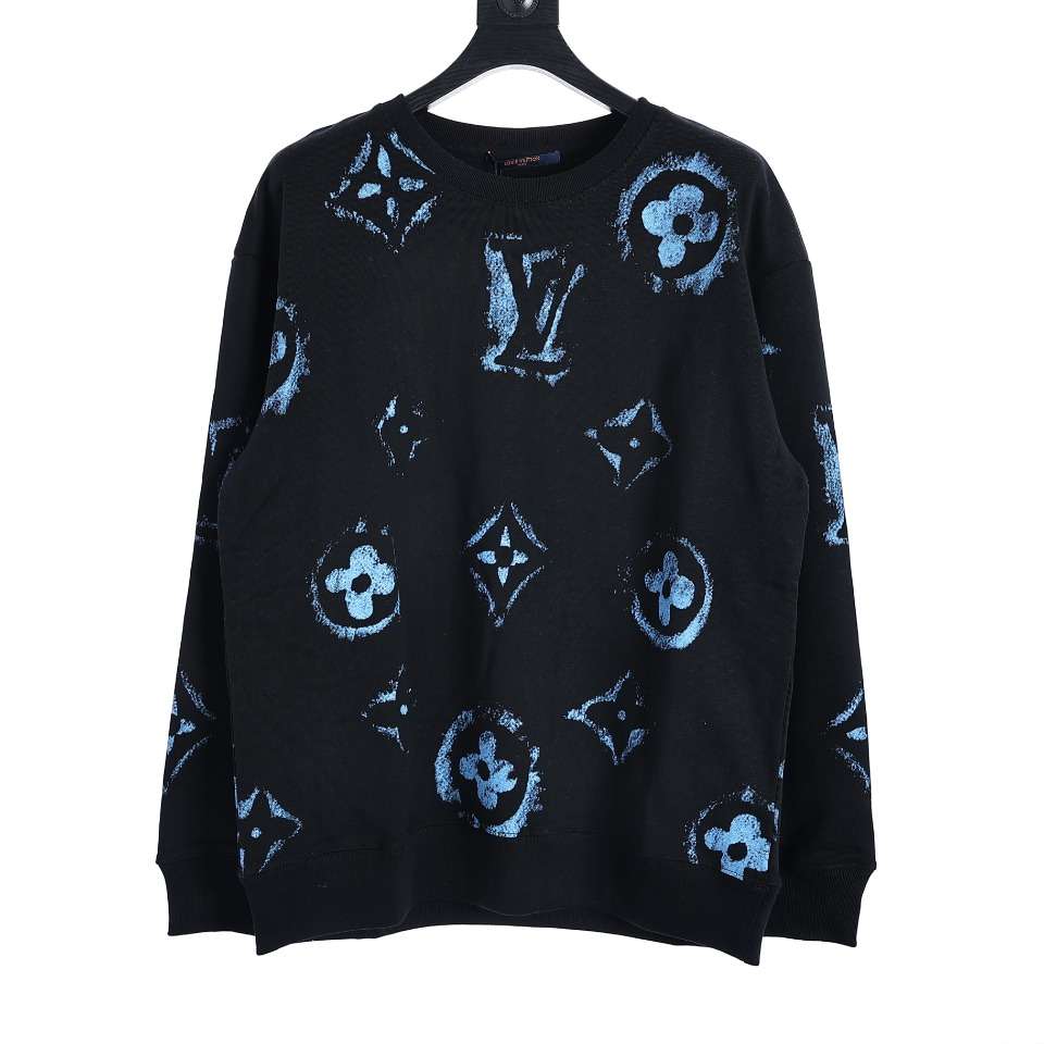 YESKICKS Louis Vuitton Monogram Gradient Inkjet Large Logo Crew Neck Sweatshirt For Unisex Black And White