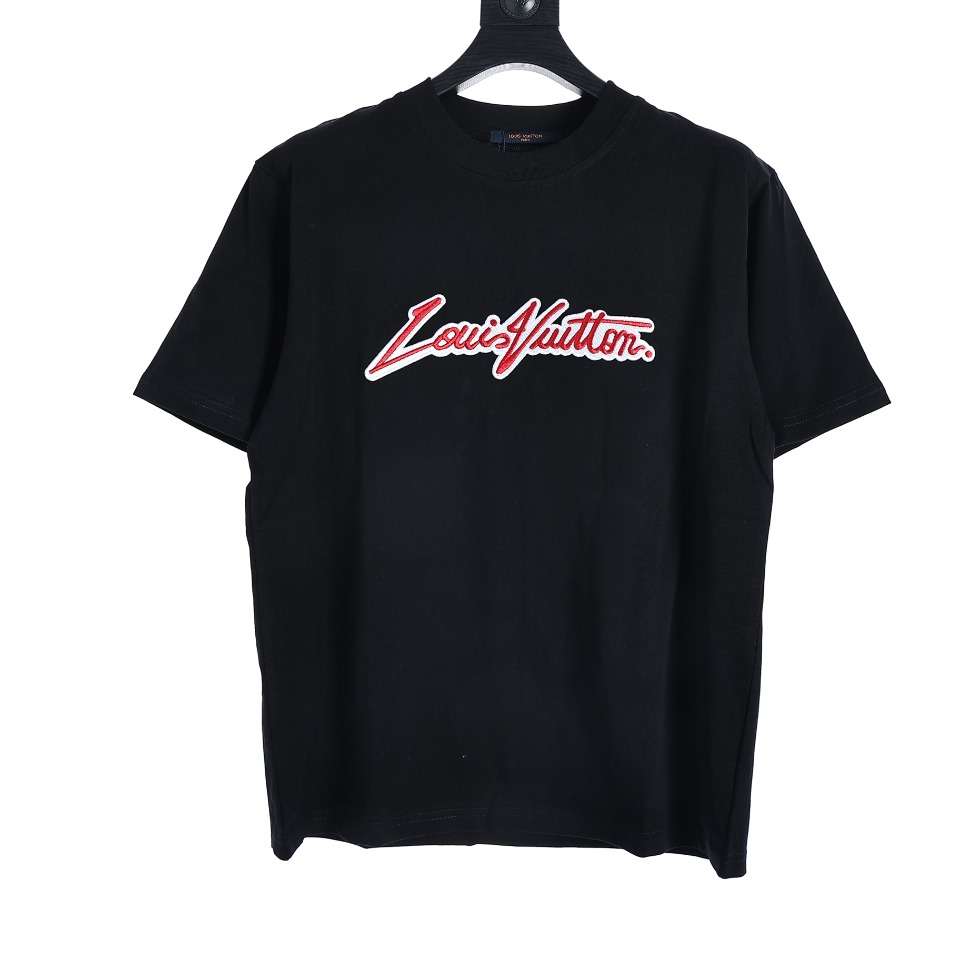 YESKICKS Louis Vuitton Red Thread Cursive Embroidery T-Shirt For Unisex