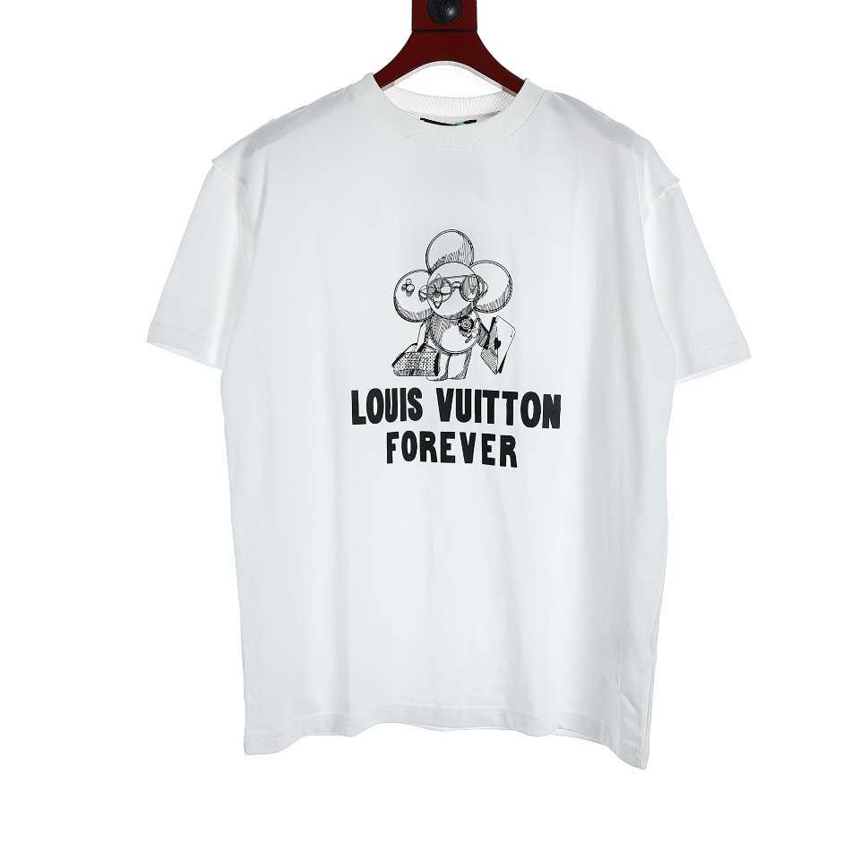 YESKICKS Louis Vuitton Sunflower Cartoon Limited Printed Couple Short Sleeve T-Shirt For Unisex Blue And White