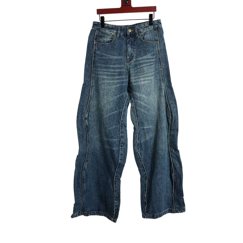 YESKICKS Louis Vuitton Wave Line Washed Denim Trousers For Unisex