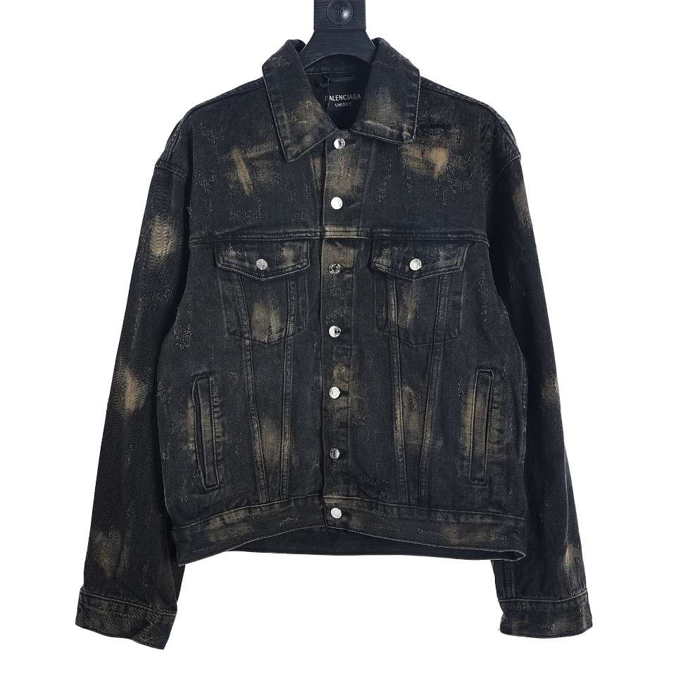 YESKICKS Balenciaga Destroyed Aged Mud Dye Denim Jacket Jacket For Unisex