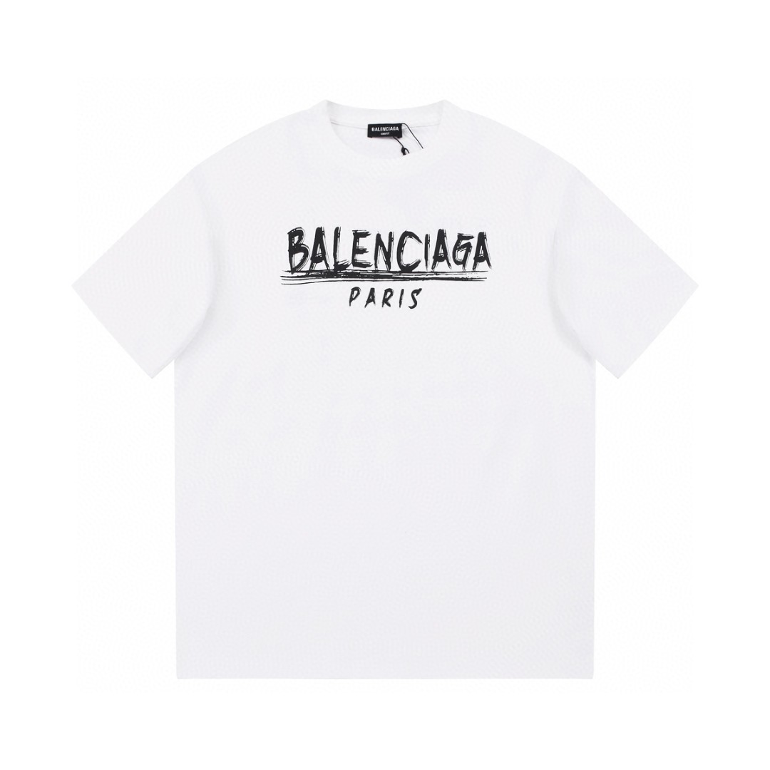 YESKICKS Balenciaga Logo Print T-shirt for Unisex Black and White