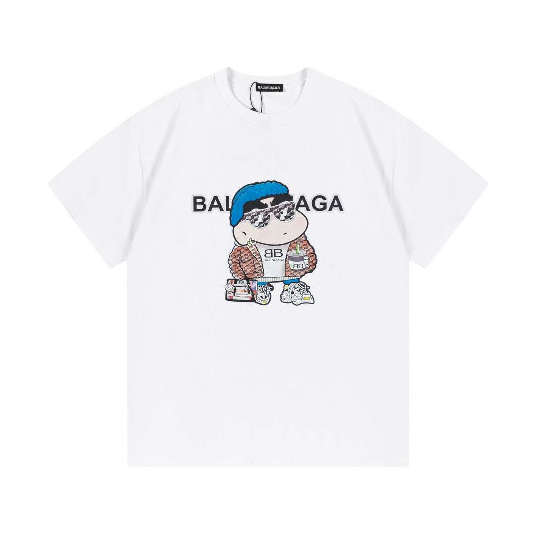 YESKICKS Balenciaga Crayon Shin-chan Print T-shirt for Unisex Black and White