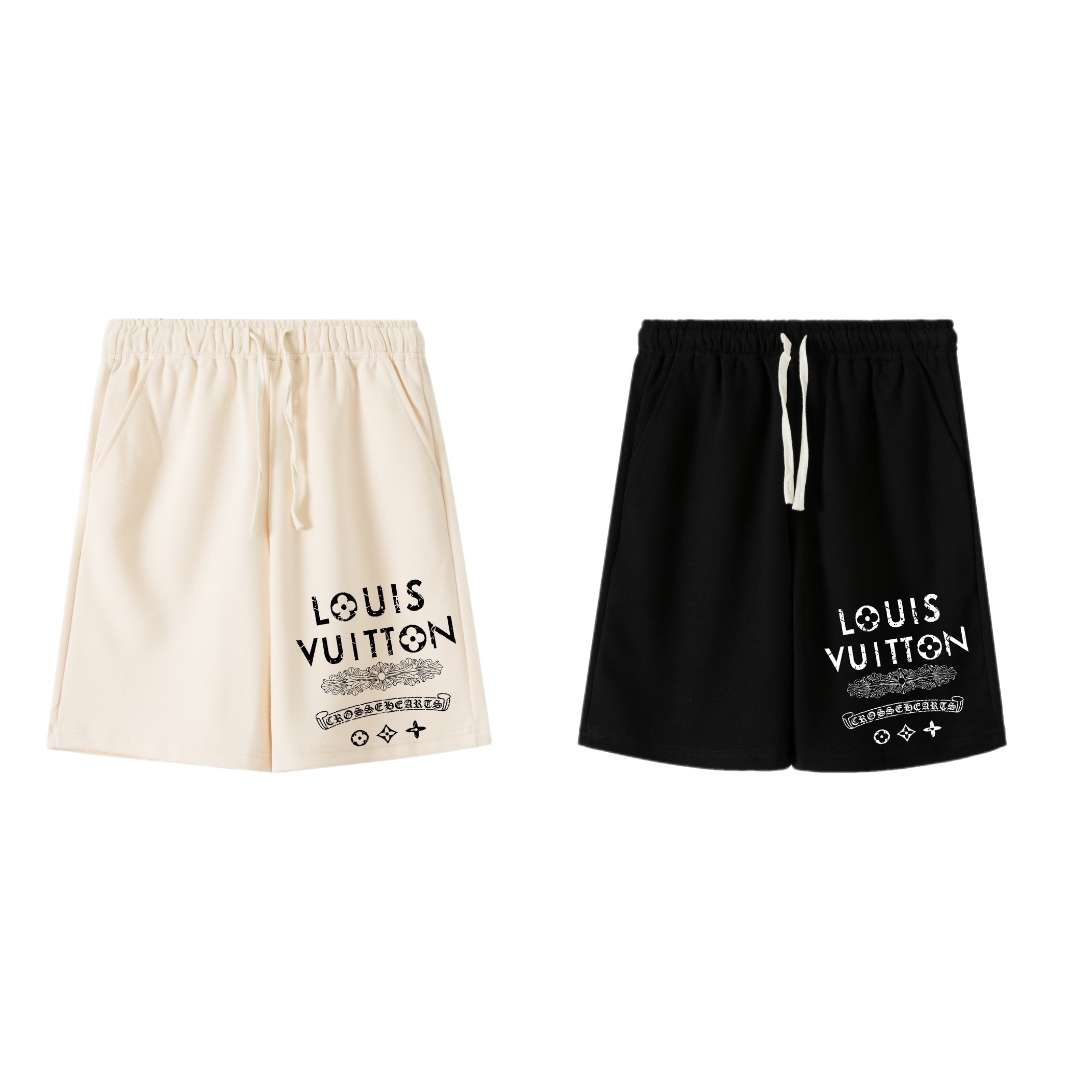 YESKICKS Louis Vuitton x Chrome Hearts Logo Print  Short Pants For Unisex Black And Apricot