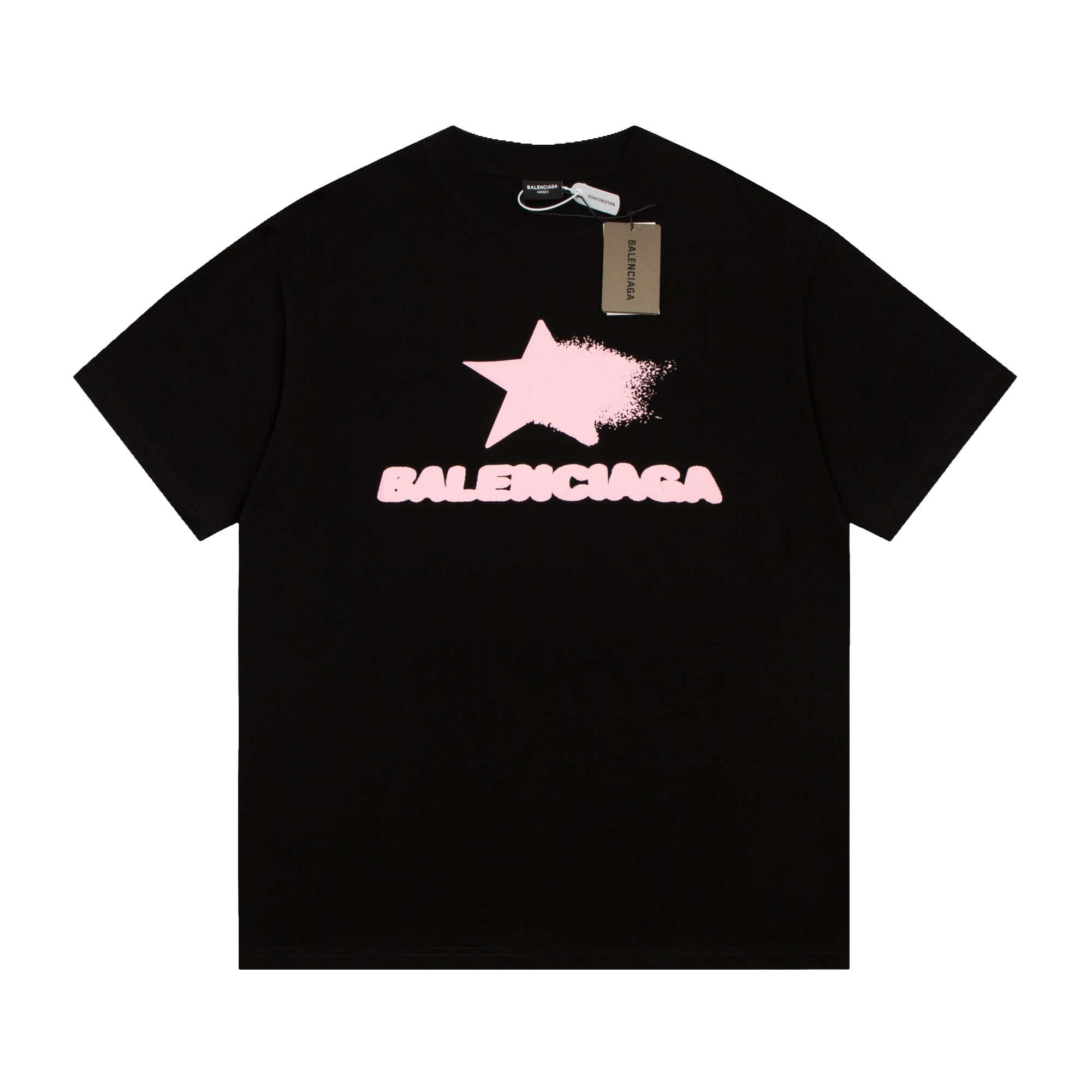 YESKICKS Balenciaga Star Pattern Logo Print T-shirt for Unisex Black And White