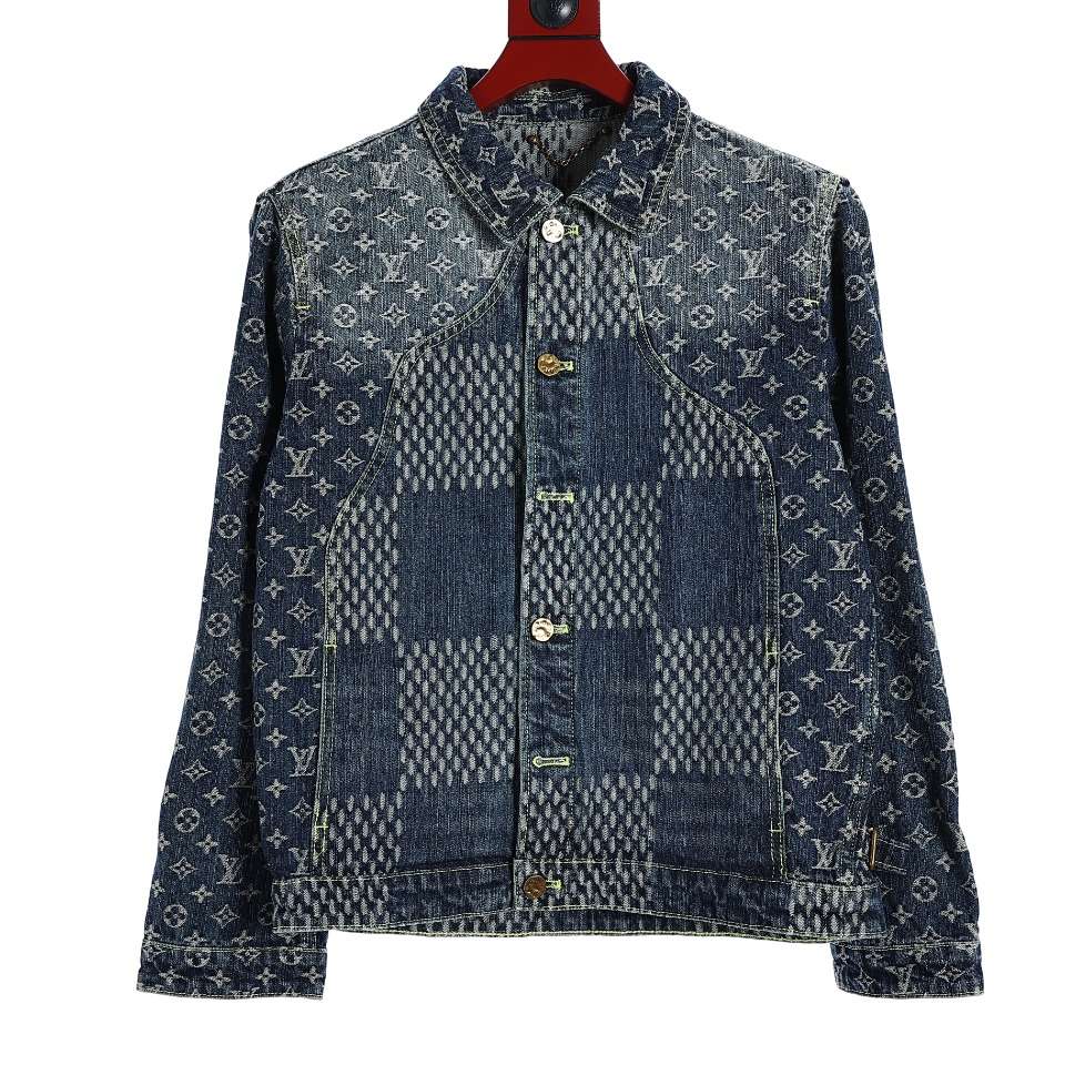 YESKICKS Louis Vuitton Street Style Monogram Logo Print Denim Jacket For Unisex