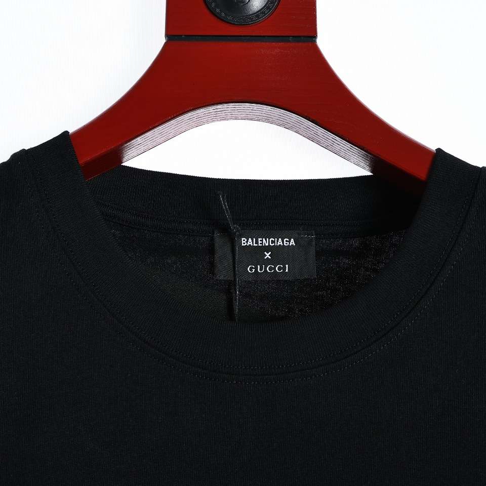 YESKICKS Gucci x Balenciaga Back Embroidery Round Neck T-Shirt For Unisex Black And Apricot