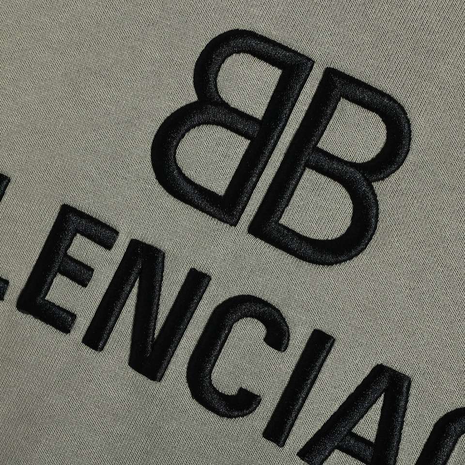 YESKICKS Balenciaga Double B Logo Embroidered Crew Neck Sweatshirt For Unisex Deep Gray Light Gray And Light Blue