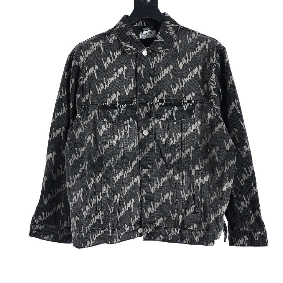 YESKICKS Balenciaga Monogram Graffiti Denim Jacket For Unisex Black And Blue