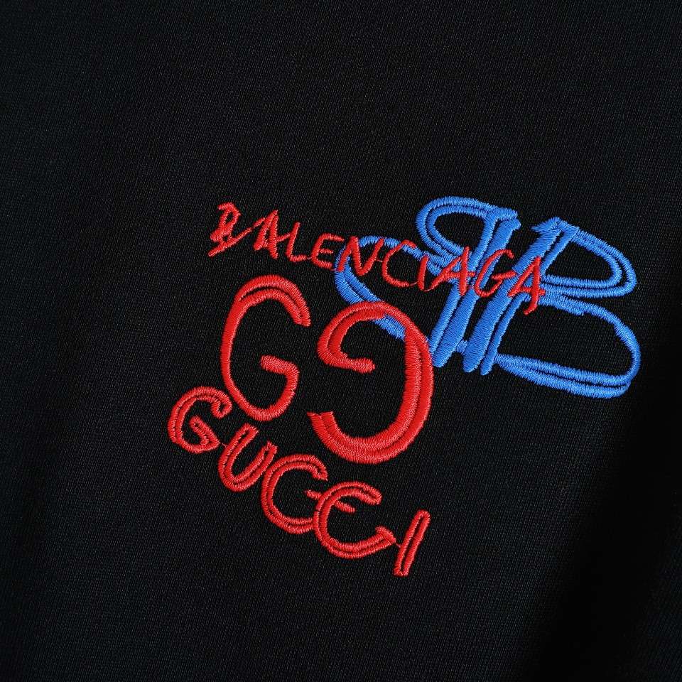 YESKICKS Gucci x Balenciaga Back Embroidery Round Neck T-Shirt For Unisex Black And Apricot