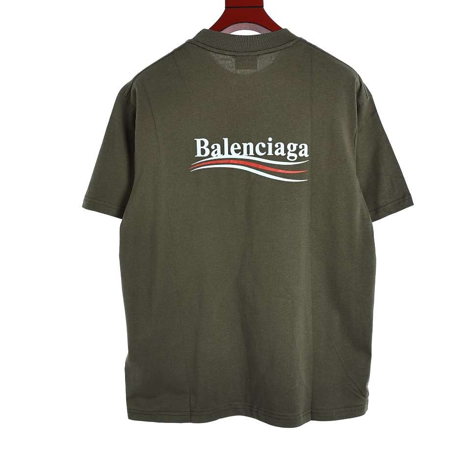 YESKICKS Balenciaga Logo Letter Print T-shirt for Unisex Military Green And Meteorite Gray