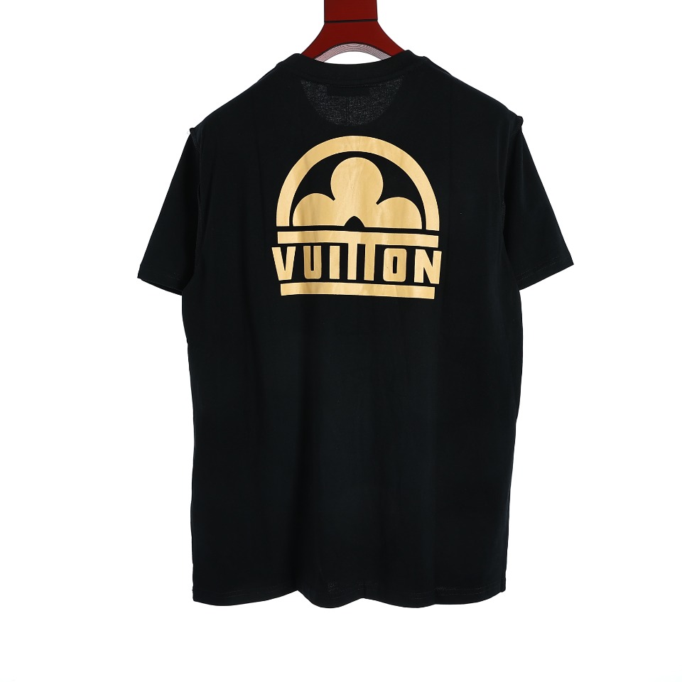 YESKICKS Louis Vuitton Stamped Small Label T-Shirt For Unisex Black And Apricot