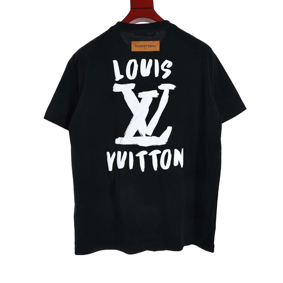 YESKICKS Louis Vuitton Graffiti Logo Foam Print T-Shirt For Unisex Black And White