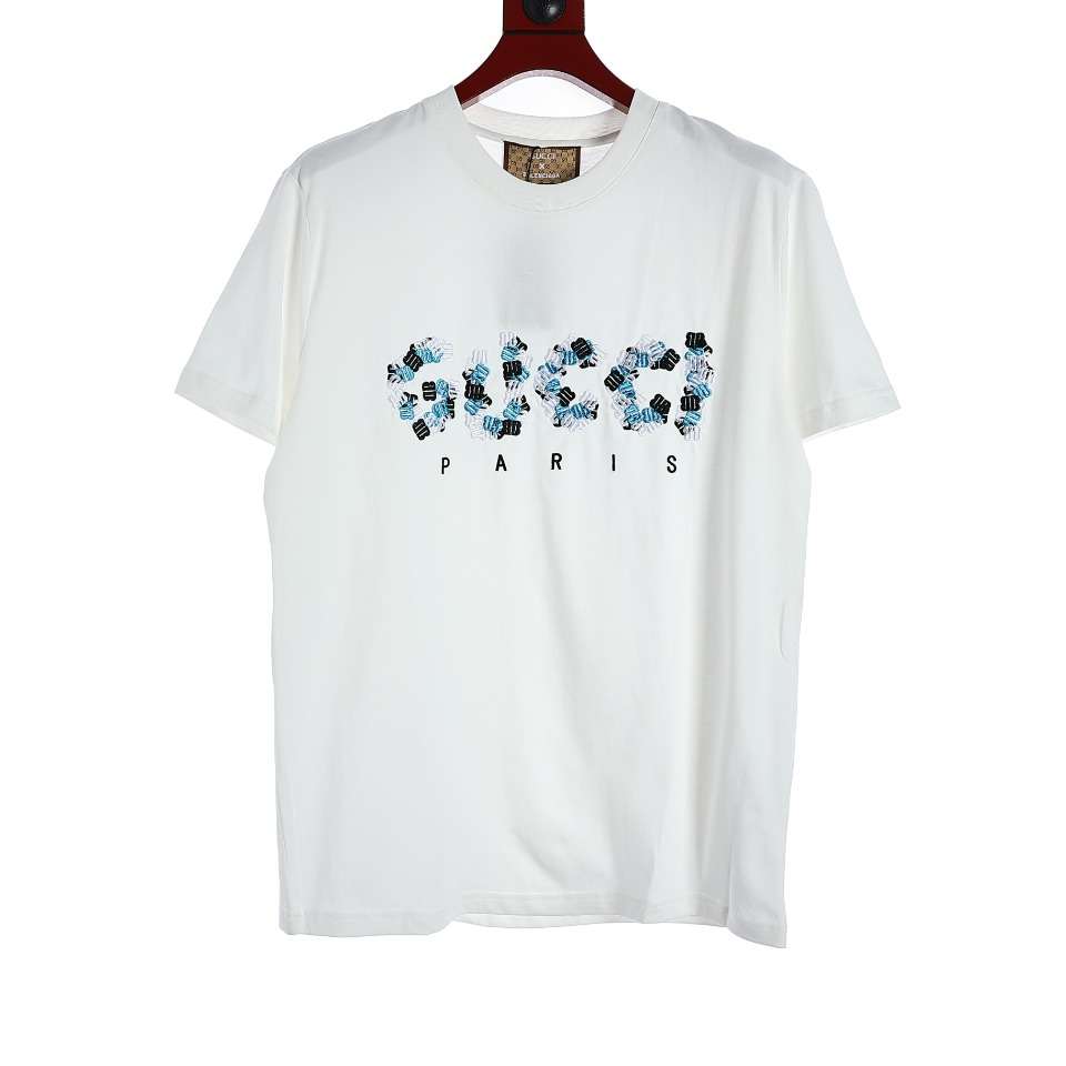 YESKICKS Gucci x Balenciaga Double B Embroidery Jigsaw Print T-Shirt For Unisex Black White And Brown