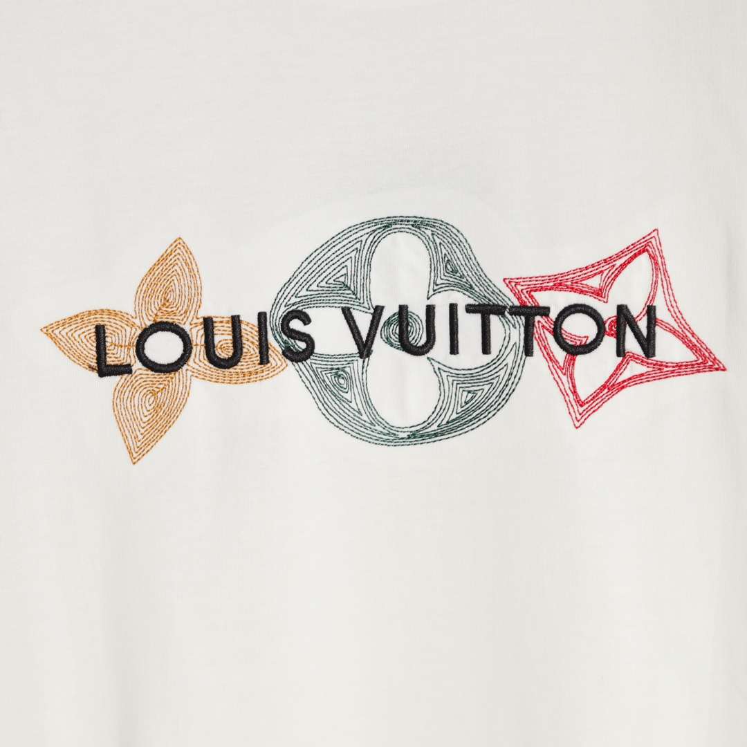 YESKICKS Louis Vuitton Embroidered Tri-Floral Letter T-Shirt For Unisex Black And White