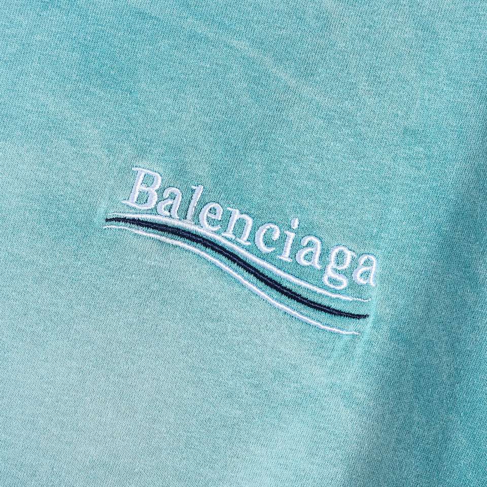 YESKICKS Balenciaga Embroidered Washed Short Sleeve T-Shirt for Unisex Pink Gray And Lake Green