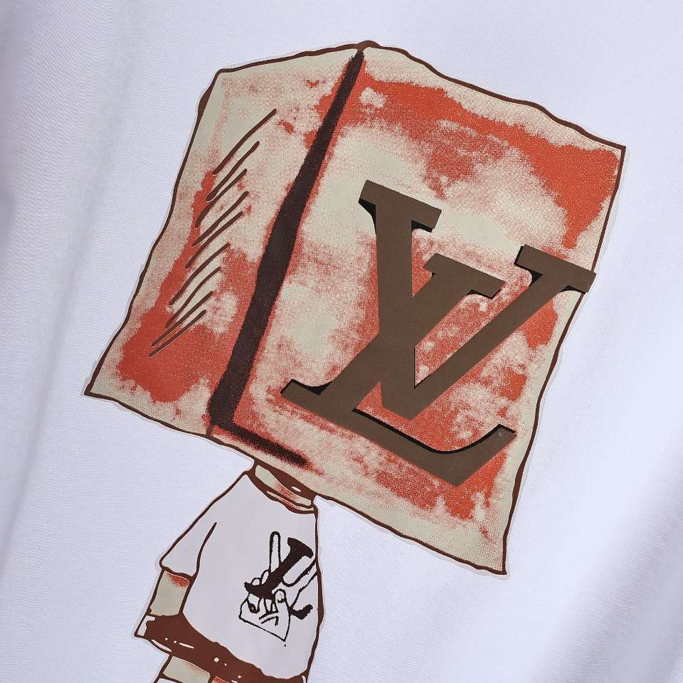 YESKICKS Louis Vuitton Square Cartoon Character Print Short Sleeve T-Shirt For Unisex Black And White