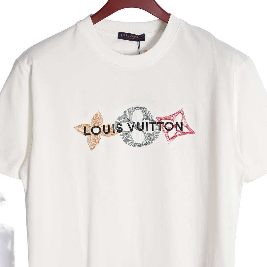 YESKICKS Louis Vuitton Embroidered Tri-Floral Letter T-Shirt For Unisex Black And White