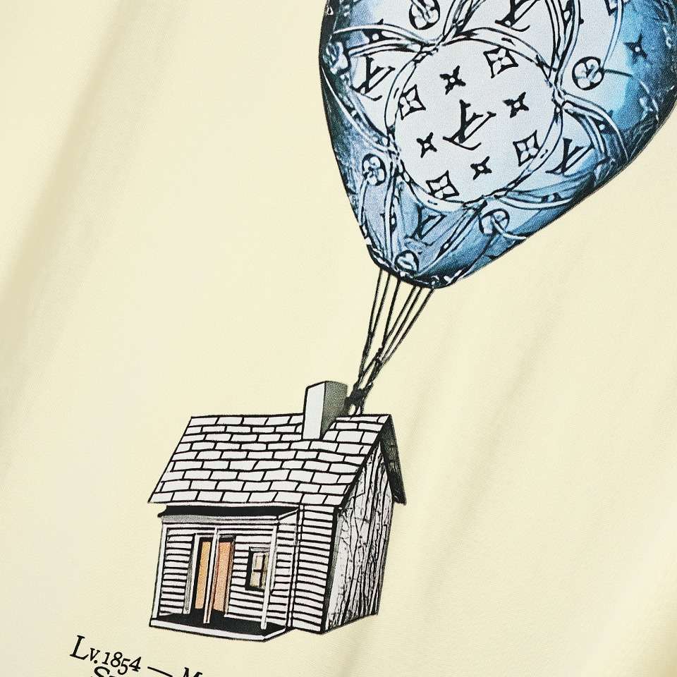 YESKICKS Louis Vuitton Dreamer Hot Air Balloon Vintage T-Shirt For Unisex Black And Apricot