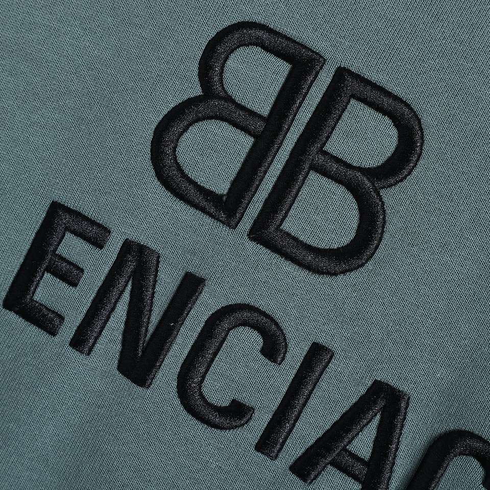 YESKICKS Balenciaga Double B Logo Embroidered Crew Neck Sweatshirt For Unisex Deep Gray Light Gray And Light Blue