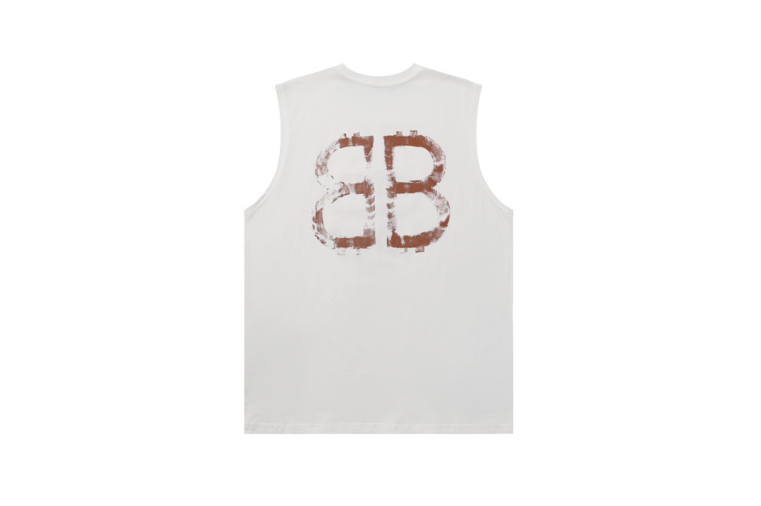 YESKICKS Balenciaga BB Sleeveless Tank Top Logo Print T-shirt for Unisex Black And White