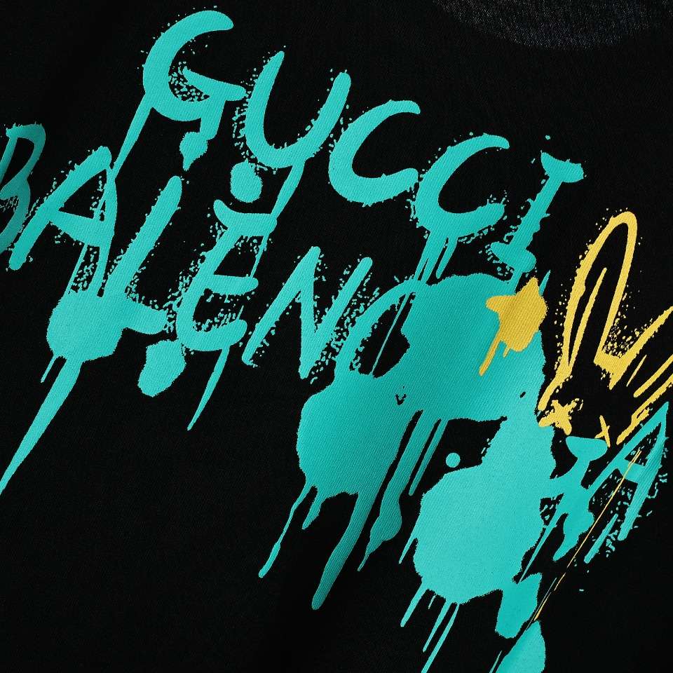 YESKICKS Gucci x Balenciaga Color Logo Print T-shirt for Unisex