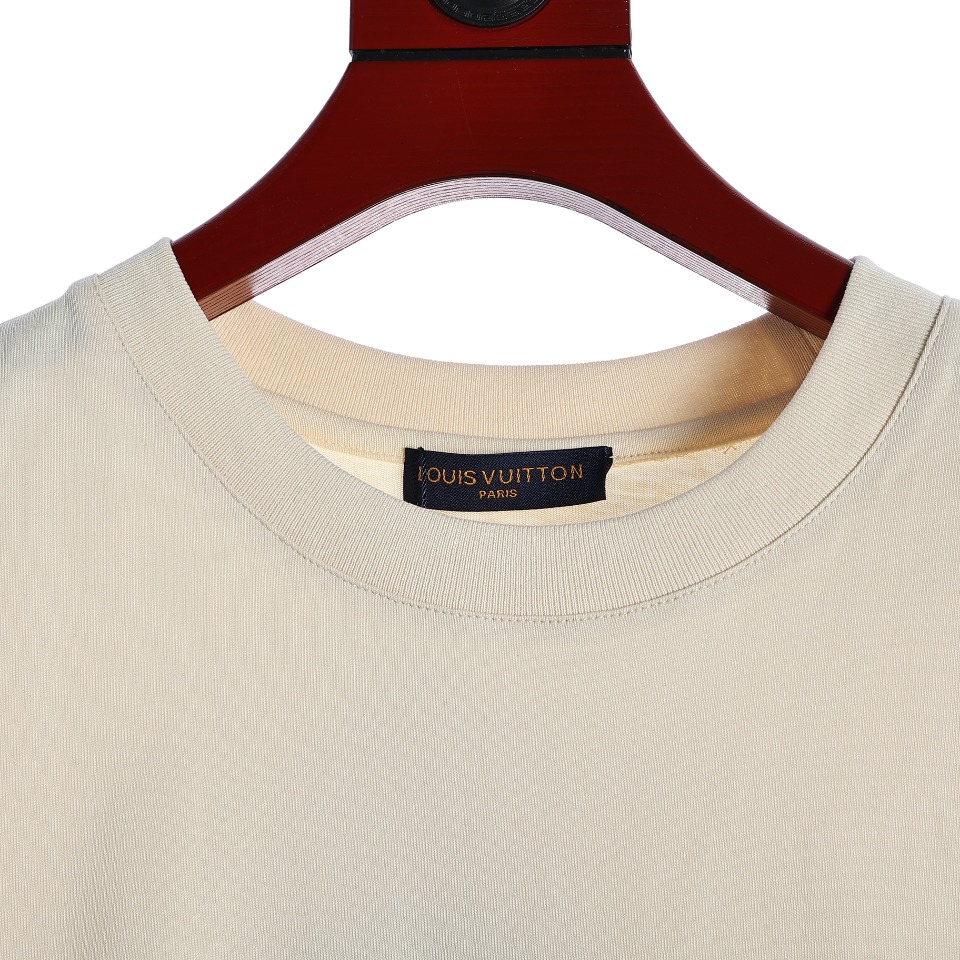 YESKICKS Louis Vuitton Stamped Small Label T-Shirt For Unisex Black And Apricot