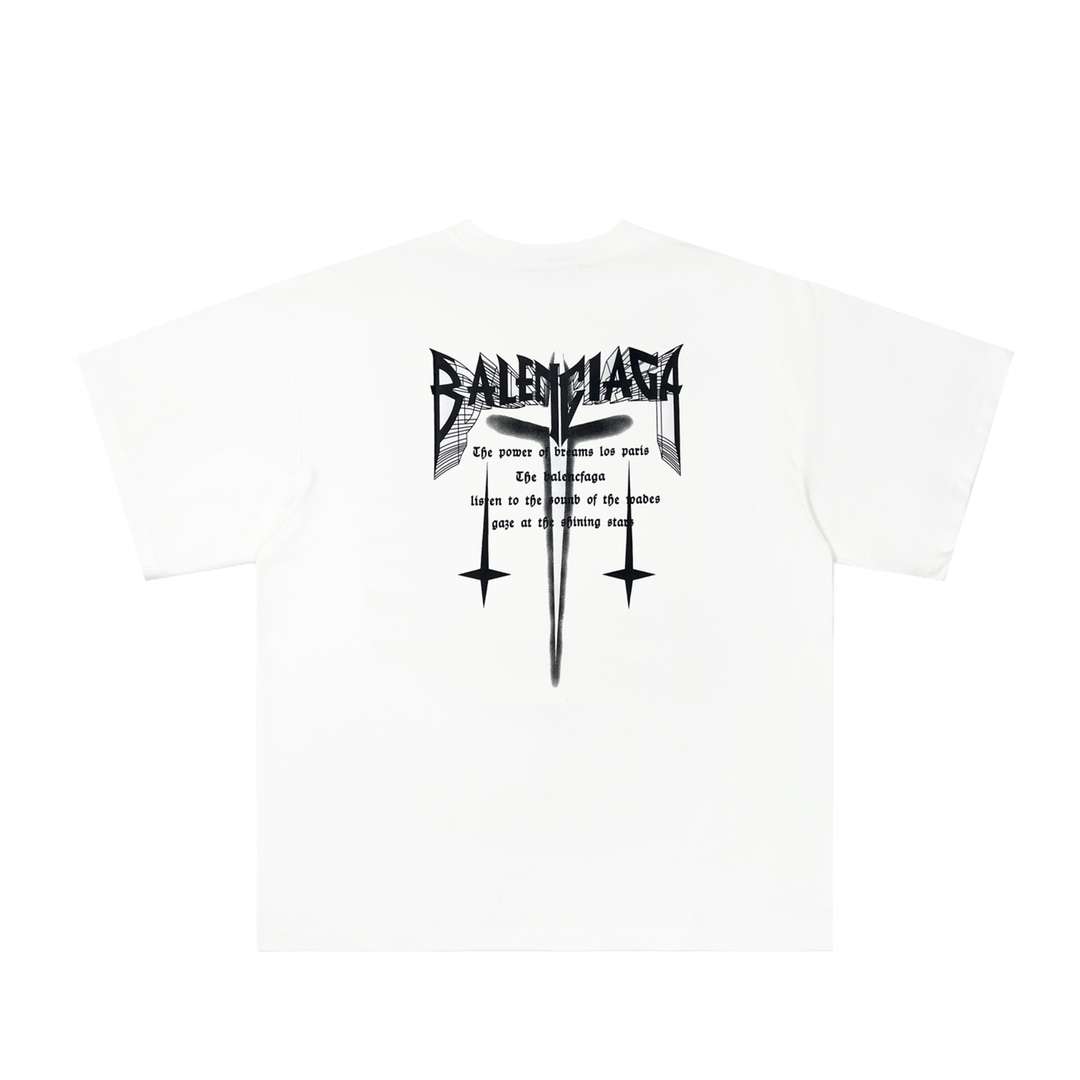 YESKICKS Balenciaga Creative Logo Letter Print T-Shirt for Unisex Black And White