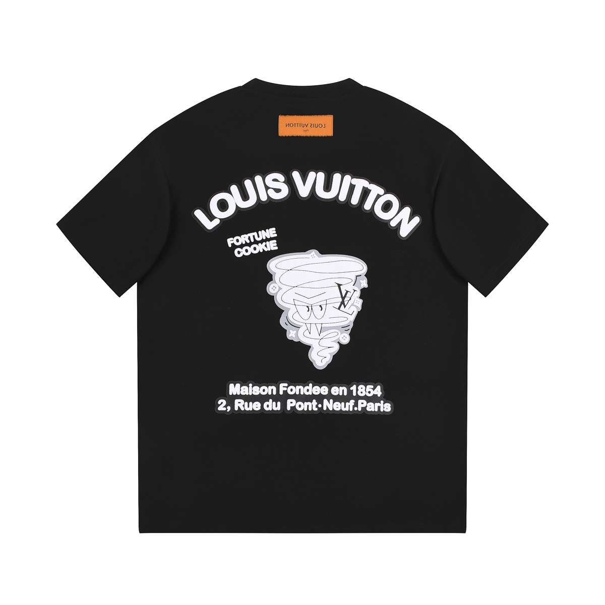 YESKICKS Louis Vuitton Logo Cartoon Casual T-shirt for Unisex Black and White