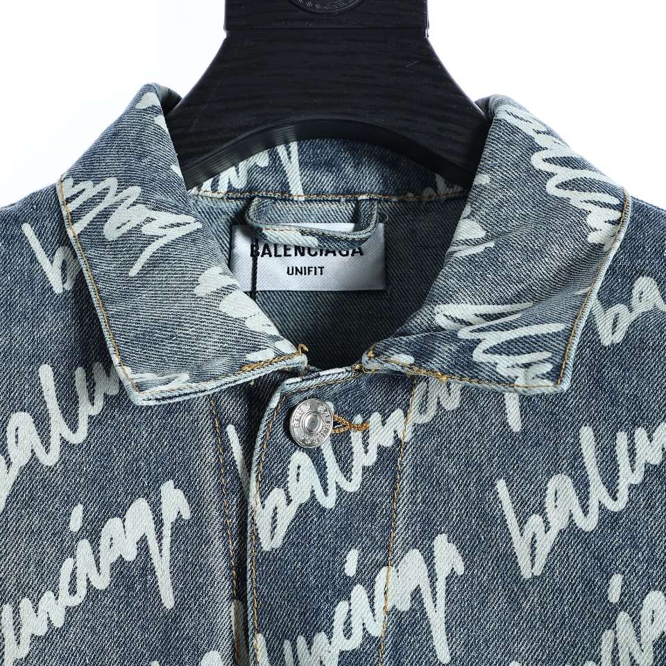 YESKICKS Balenciaga Monogram Graffiti Denim Jacket For Unisex Black And Blue