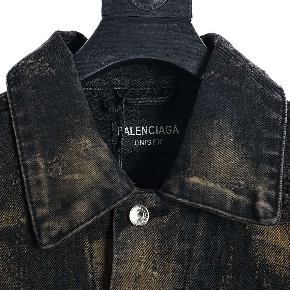 YESKICKS Balenciaga Destroyed Aged Mud Dye Denim Jacket Jacket For Unisex